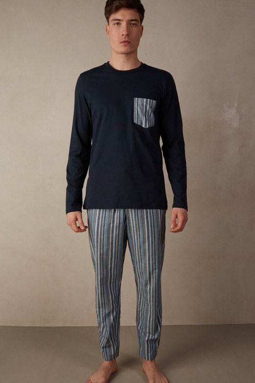 Intimissimi Full Length Pajamas in Gestreept Katoenen Blauw Blauw | 45981WGBO
