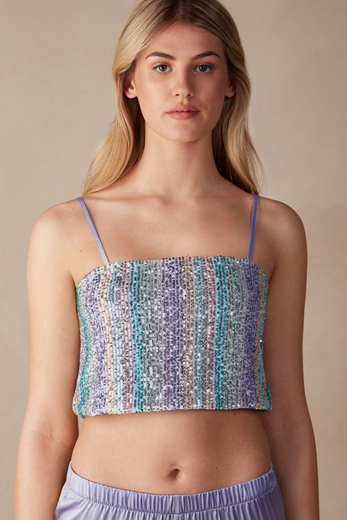 Intimissimi Miami Nights Sequin Crop Top Blauw Gekleurd | 43275IDQF