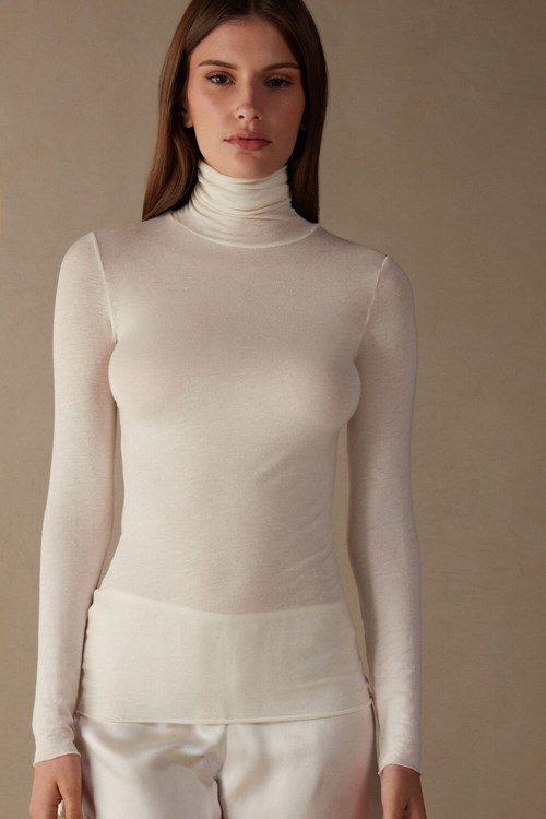 Intimissimi Modal Cashmere Ultralight High-Neck Top Ivory - 231i - Vanilla | 21548UPTH