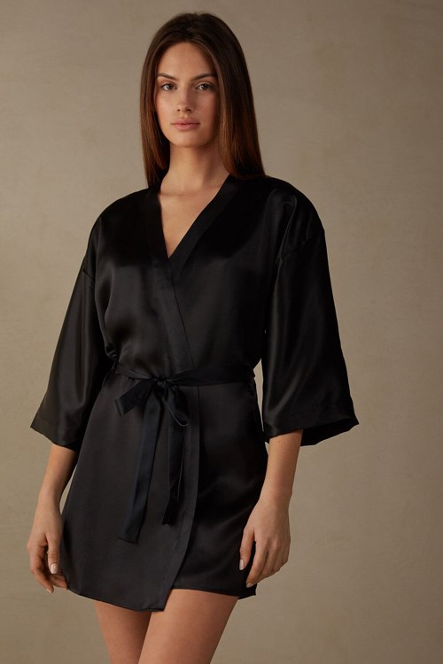 Intimissimi Silk Kimono Zwart Zwart | 37480SHTU