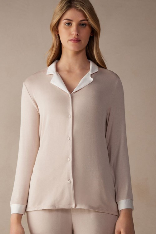 Intimissimi Simple Elegance Open Front Cardigan in Modal Roze Roze Wit | 09653KDVM