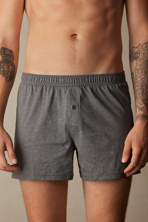 Intimissimi Solid Color Katoenen Jersey Relaxed Fit Boxers Donkergrijs Grijs | 10539ECLF