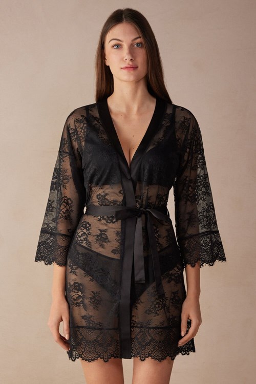 Intimissimi Stunning Beauty Kanten Robe Zwart Zwart | 01826QLIR