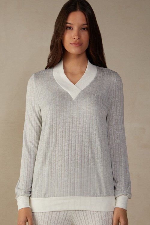 Intimissimi Timeless Heritage V-Neck Top Grijs Grijs Wit | 74625ODXJ