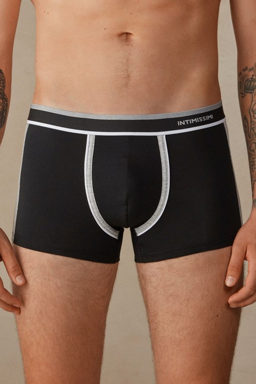 Intimissimi Two-tone Boxers in Stretch Supima® Katoenen Zwart Zwart Lichtgrijs | 90687CQDT